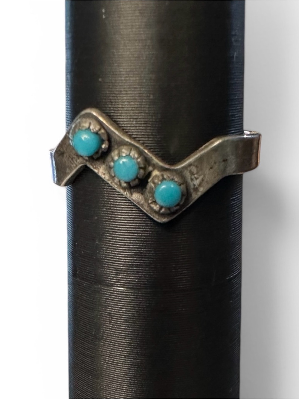 Vintage Sterling Silver Turquoise Chevron Ring Size 5.5